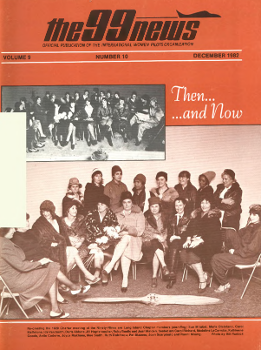 issue of the Ninety-Nines magazine dated December 1982 with a group of women sitting on folding chairs